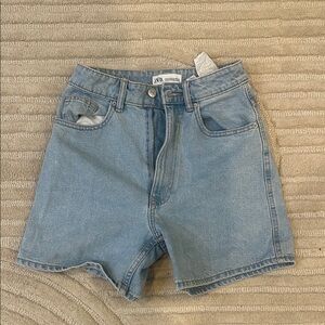 Zara Sky Blue Casual Denim Shorts